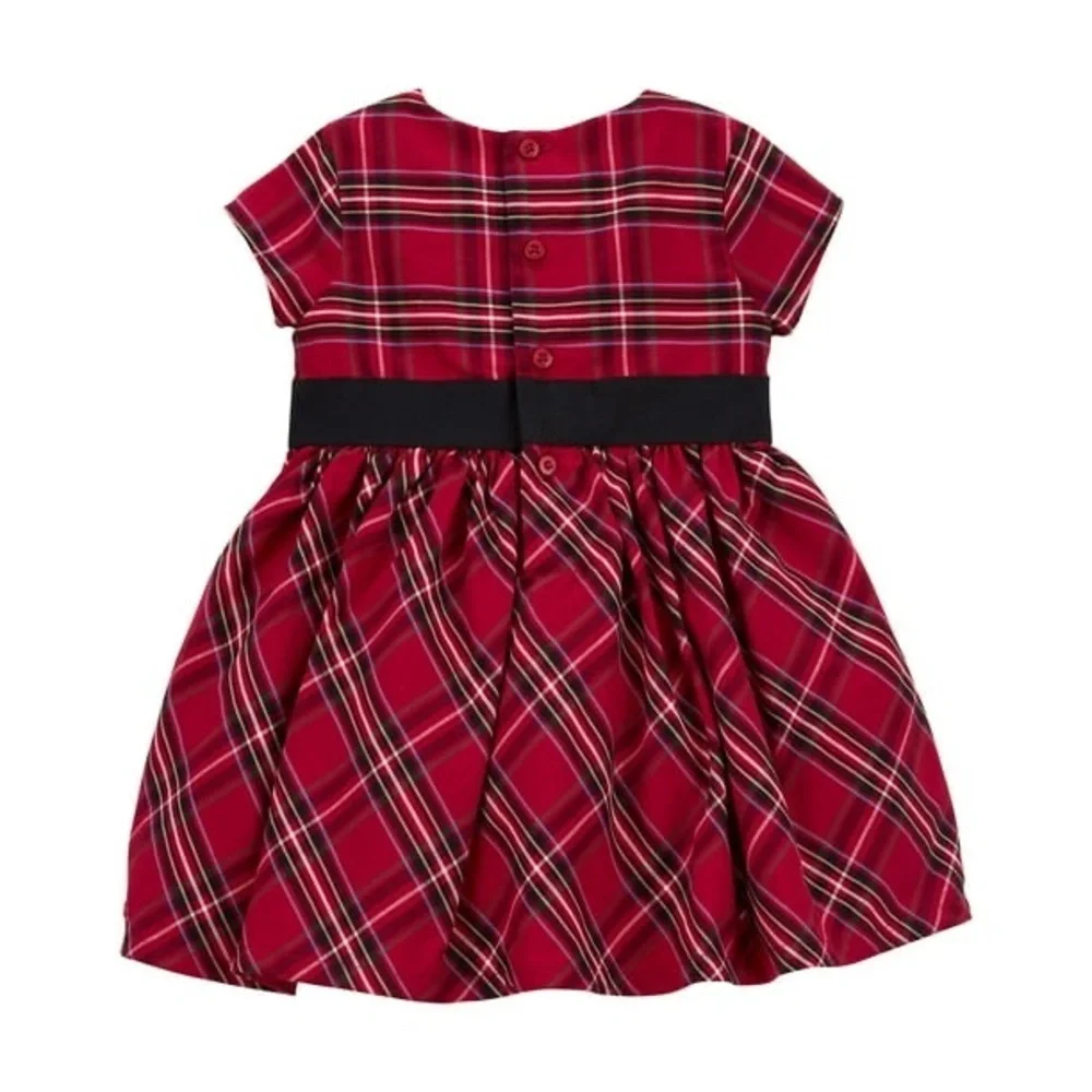 Carter’s Red Plaid Formal Infant Baby Girl Dress Black Bow 6 Months